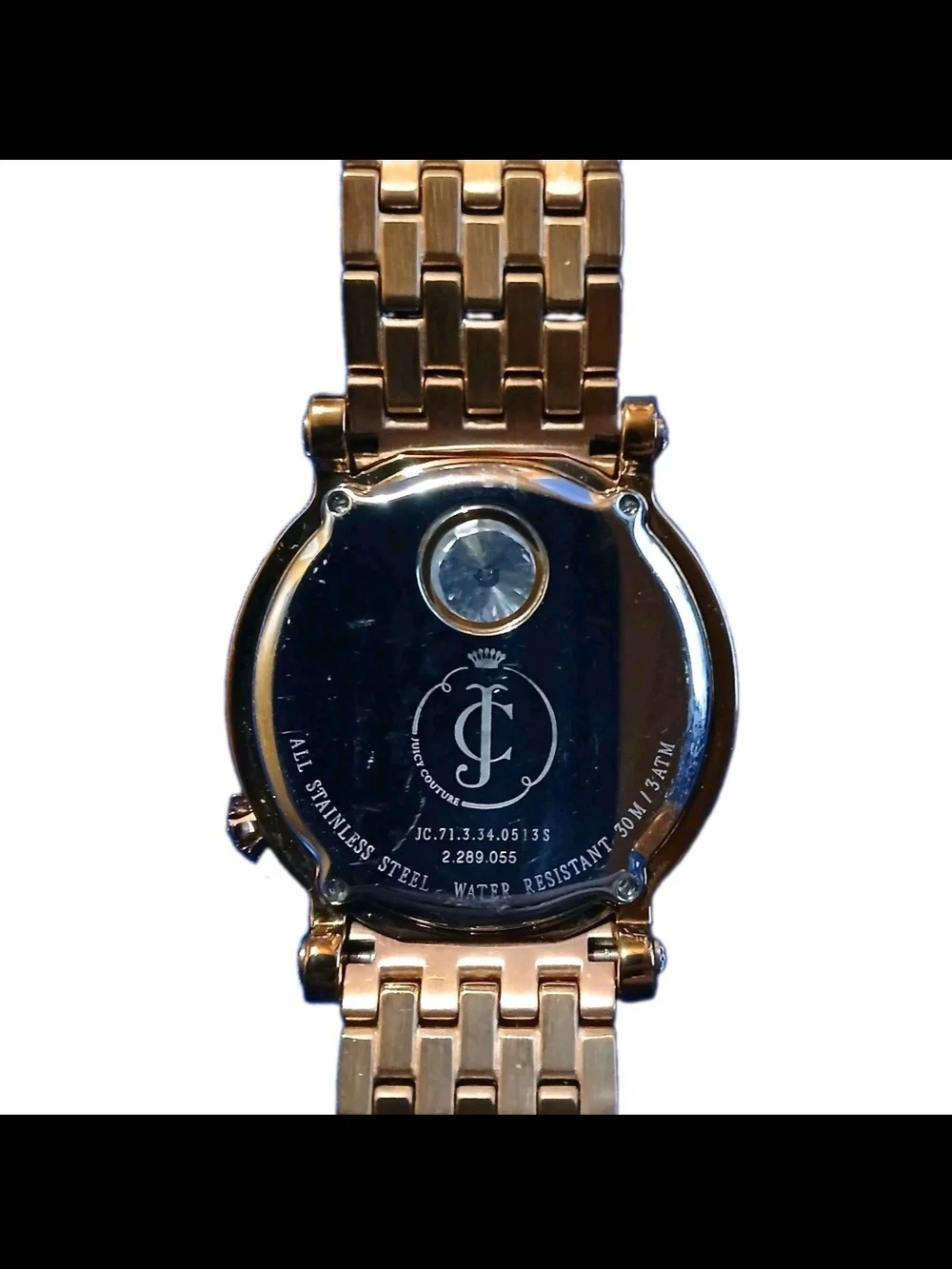 ​Juicy Couture Gold Tone Crystal Bezel Floating Solitaire Watch